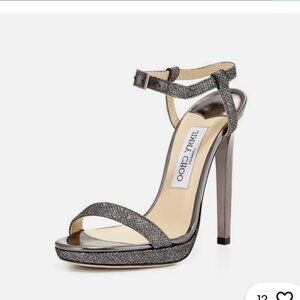 Jimmy Choo Claudette silver glitter platform sanda